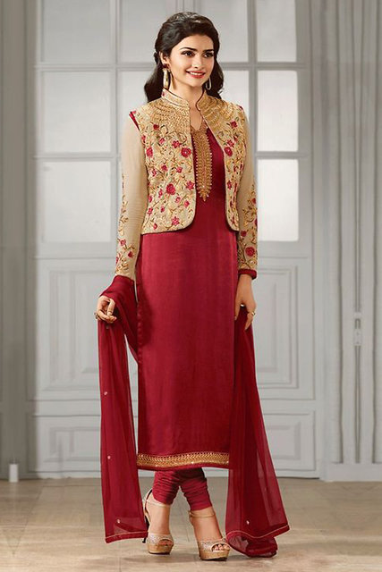 Buy Salwar Soul Designer Red Suit With Jacket for women girls