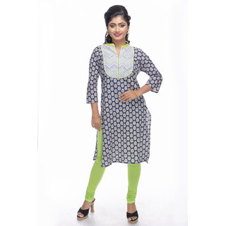 Printed cotton blue kurti with contrast printed yoke by Navrachna available at ShopClues for Rs.999