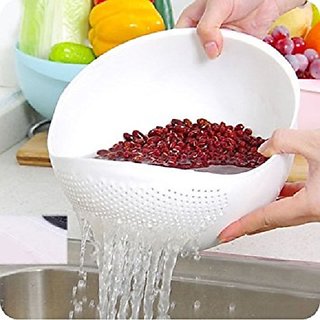 Rewa Multipurpose Colander Vegetable And Fruit Basket Cum Rice Wash Sieve Washing Bowl Set of 1