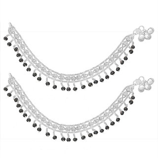 silver and black beads anklets