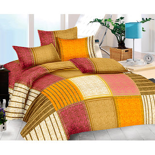The Intellect Bazaar 152 TC Cotton Double Bedsheet with 2 Pillow covers - Double Size Yellow (90*90)