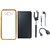 Chrome Tpu Back Cover with Golden Border for Coolpad Note 3 with Free Leather Finish Flip Cover, Selfie Stick, Earphones and OTG Cable