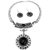Jewelmaze Silver Plated Black Crystal Stone Necklace Set - Aab1943 