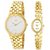 HWT Round And Bangle White Dail Golden Metal Couple Watches Combo