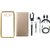 Oppo Neo 5 Golden Edge Silicon Back Cover with Free Leather Finish Flip Cover, Selfie Stick, Earphones, USB Cable and AUX Cable