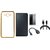 Oppo Neo 7 Chrome TPU Silicon Back Cover with Free Premium Leather Finish Flip Cover, free Tempered Glass, free OTG Cable and Free USB Cable