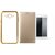 Redmi 2 Prime Silicon Back Cover with Golden Electroplated Edges with Free Leather Finish Flip Cover, Tempered Glass