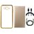 Chrome Tpu Back Cover with Golden Border for Oppo Neo 7 with Free Leather Finish Flip Cover, USB Cable and AUX Cable