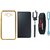 Chrome Tpu Back Cover with Golden Border for Oppo Neo 5 with Free Leather Finish Flip Cover, Selfie Stick, Digtal Watch and USB LED Light