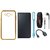 Chrome Tpu Back Cover with Golden Border for Oppo Neo 5 with Free Leather Finish Flip Cover, Digital Watch, Earphones, USB LED Light and OTG Cable