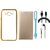Redmi 2 Prime Silicon Back Cover with Golden Electroplated Edges with Free Leather Finish Flip Cover, Earphones, USB LED Light and USB Cable