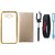 Redmi 3s Silicon Back Cover with Golden Electroplated Edges with Free Leather Finish Flip Cover, Selfie Stick, Digtal Watch and USB LED Light