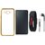 Redmi 3s Silicon Back Cover with Golden Electroplated Edges with Free Leather Finish Flip Cover, Digital Watch and Earphones