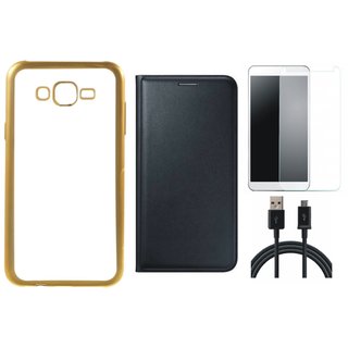 Vivo Y51 Golden Edge Silicon Back Cover with Free Leather Finish Flip Cover, Tempered Glass and USB Cable