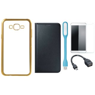 Chrome Tpu Back Cover with Golden Border for Vivo Y51 with Free Leather Finish Flip Cover, Tempered Glass, USB LED Light and OTG Cable