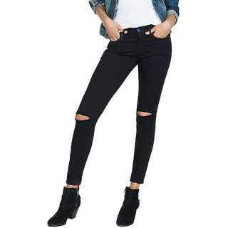 XEE Women Black Slim Fit Ripped Jeans