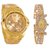 Varni Retail Full Gold Men And AKS Golden Diamond Women Couple Combo Watch For Couple