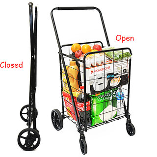MAC CART Folding Personal Shopping Trolley With Wheels 50Kgs Capacity Swivel Wheels for 360 Rotation
