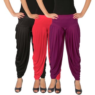 Dhoti Pants Women - Culture the Dignity Women's Lycra Side Plated Dhoti Patiala Salwar Harem Pants Combo - C_SP_DH_BPP1 - Black - Pink - Purple - Pack of 3