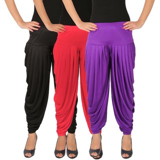 Dhoti Pants Women - Culture the Dignity Women's Lycra Side Plated Dhoti Patiala Salwar Harem Pants Combo - C_SP_DH_BPV - Black - Pink - Violet - Pack of 3