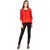 Amiable Party 3/4th Sleeve Embellished Women Red Top