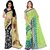Meia Womens Green and Blue Colour Faux Georgette Casual wear sarees combo of 2