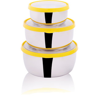 Buy Classic Essentials Stainless Steel Lid Bowl Set of 3 (Yellow Lid ...