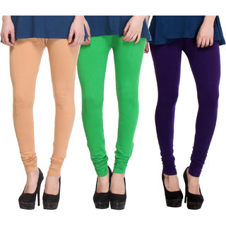 Hothy Cotton Stretch Churidar Leggings-(Beige,Green,Purple)