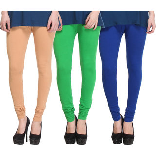 Hothy Cotton Stretch Churidar Leggings-(Beige,Green,Blue)
