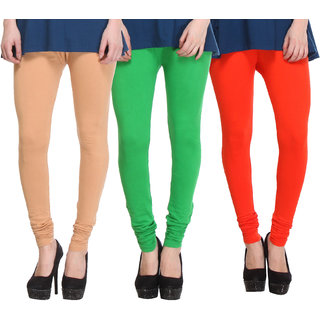 Hothy Cotton Stretch Churidar Leggings-(Beige,Green,Orange)