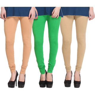 Hothy Cotton Stretch Churidar Leggings-(Beige,Green,Tan)