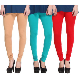 Hothy Cotton Stretch Churidar Leggings-(Beige,Light Green,Red)