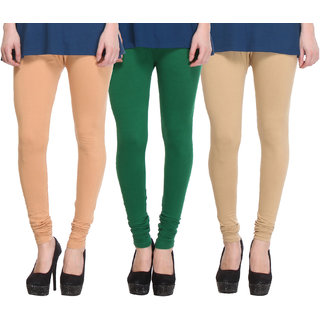 Hothy Cotton Stretch Churidar Leggings-(Beige,Dark Green,Tan)