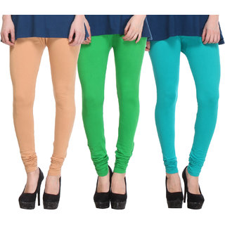 Hothy Cotton Stretch Churidar Leggings-(Beige,Green,Light Green)