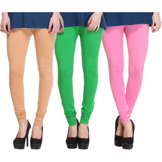 Hothy Cotton Stretch Churidar Leggings-(Beige,Green,Pink)