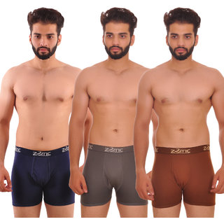 Zotic Men's Trunk'H' Underwear-Pack Of 3 (Navy,Gray,Brown)
