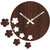 Studio Shubham Vintage Floral Brown Wooden Wall Clock with 4 flower wooden stickers(26.5cmx26./cmx3cm)