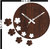 Studio Shubham Vintage Floral Brown Wooden Wall Clock with 4 flower wooden stickers(26.5cmx26./cmx3cm)