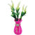 Artificial Plant with Green Leaves and Long White Flowers with Pink Vase by Random