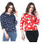 Klick2Style Cold Shoulder Tops Pack of 2 Red Leaf & Navy Floral Print