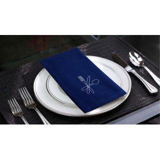 Lushomes Dark Blue Embroidered Cotton napkins with Rich motives (100 % Cotton Pack of 6 40 x 40 cms)