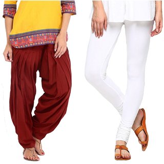 Buy Stylobby Maroon Patiala Salwar White Legging Pack Of 2 Online ...