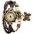 Mettle Fancy Brown Leather Hand Knit Vintage Watches Dress bracelet Women Girls Ladies clover Pendant Retro.