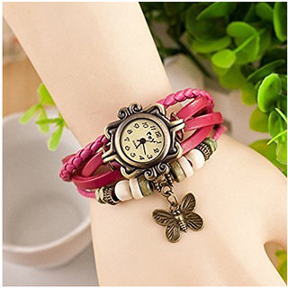 Buy Mettle Fancy Pink Leather Hand Knit Vintage Watches Dress Bracelet Women Girls Ladies Clover Pendant Retro Online 199 From Shopclues