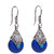 Lucky Jewellery Oxidised Black Metal Fashion Handmade Oxidized Silver Blue Stone Lightweight Hook Earrings for Girls