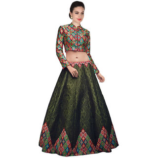 73 OFF on Zeel Clothing Olive Green Lehenga with Multicolor