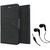 Dairy Wallet Flip Case Cover for Sony Xperia C S39H  - BLACK With Raag Earphone (3.5mm jack)