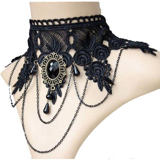 Evince MODE stylish Victorian black lace chain gargantilha collar choker Necklace for women  girls.
