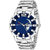 Svviss Bells Original Blue Dial Silver Steel Chain Day and Date Multifunction Chronograph Wrist Watch for Men - SB-1026
