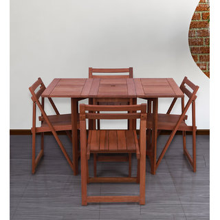 Buy Foldable Compact Four Seater Dining Set In Natural Brown